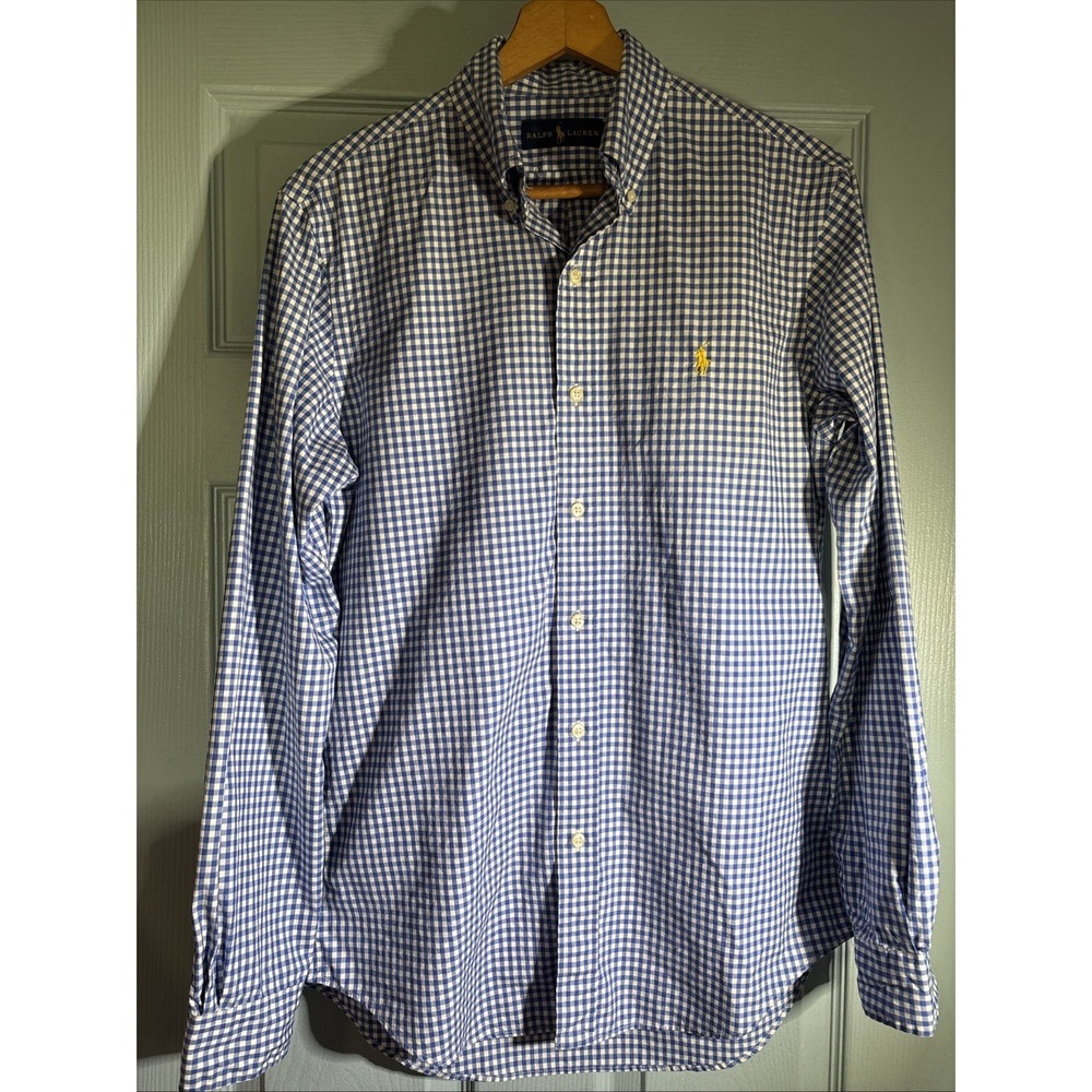 MENS RALPH LAUREN BLUE WHITE GINGHAM CHECK CLASSIC FIT. SIZE SMALL.
